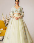Green Embroidered Lehenga Set