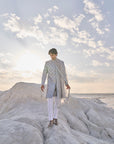 Metallic Grey Mirror Work Sherwani Set - Ready to Ship